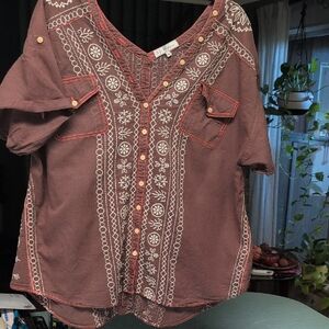 3j workshop Chocolate Embroidered Top